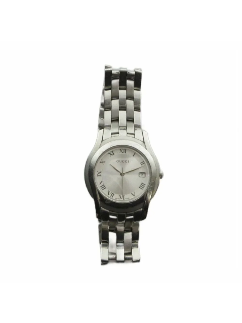 Gucci Watch Quartz Logo Carre Date Roman Silver